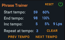 The phrase trainer let's you set start and end tempos to gradually increase the tempo